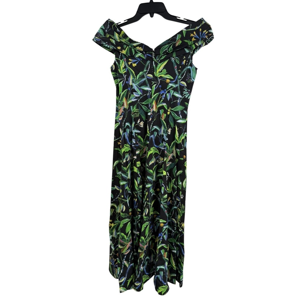 Jason Wu Pleated Women's Sz 2 Black Floral-Print Cotton-Sateen Midi Dress NWT - Picture 2 of 8